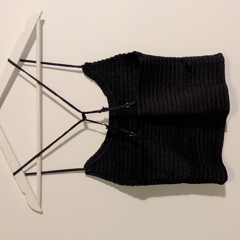 FREE PEOPLE black smocked tank top - size small - Picture 6 of 7